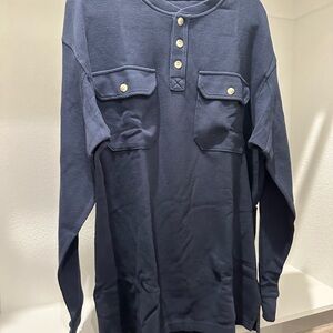 Duluth Trading Co Navy Ribbed Henley Top